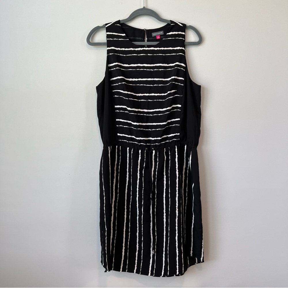 Vince Camuto Dress Black with White Stripes | Size 12 | NWOT
